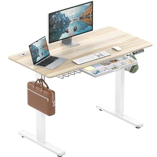 SHW SHW 48-Inch Electric Standing Desk with Drawer (Maple)